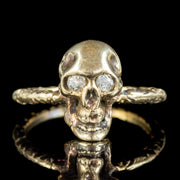 Georgian Style Memento Mori Skull Ring Diamond Eyes front