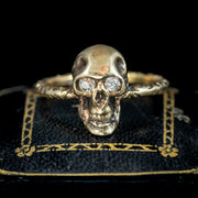 Georgian Style Memento Mori Skull Ring Diamond Eyes social