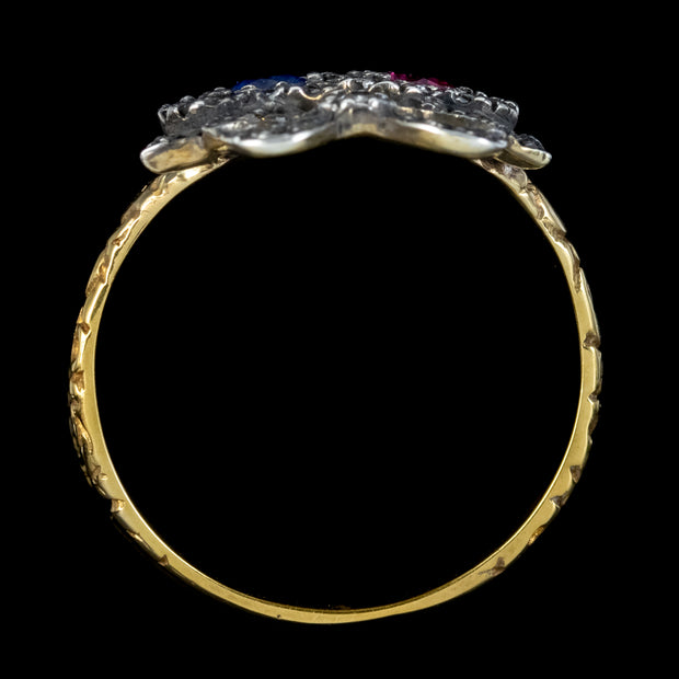 Georgian Style Ruby Sapphire Diamond Heart Ring 
