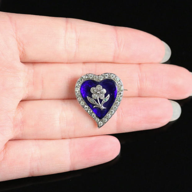 Georgian Blue Paste Silver Witches Heart Brooch