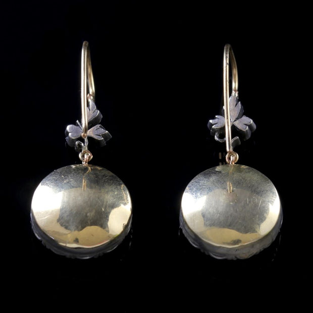 Georgian Style Garnet Diamond Flower Earrings 18ct Gold Silver