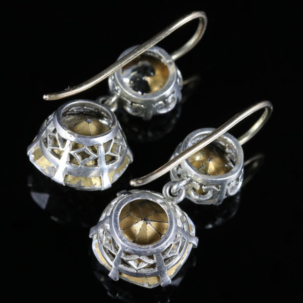 Antique Georgian Paste Earrings 18Ct Gold Double Drops Circa 1800