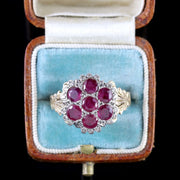 Georgian Ruby Diamond Cluster Ring 18Ct Gold Silver