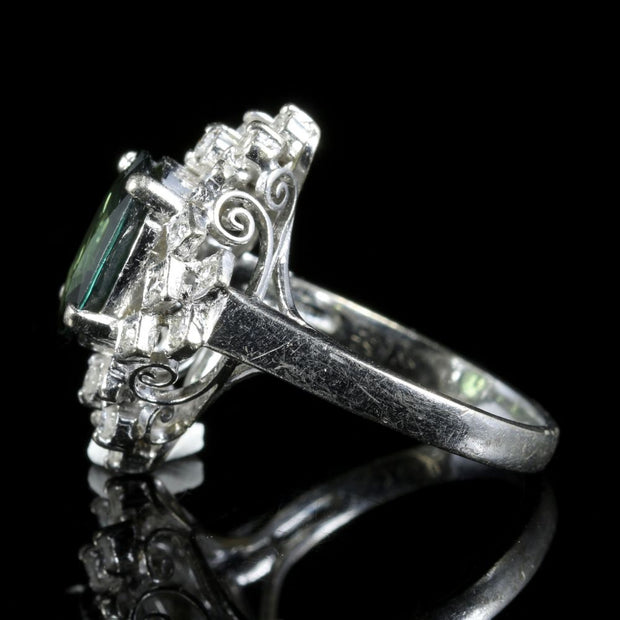 Green Sapphire Diamond Ring 18Ct White Gold Rare 4Ct Green Sapphire
