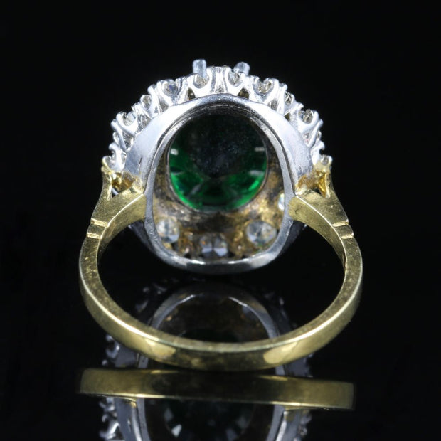 Green And White Paste Cluster Ring 18Ct On Silver