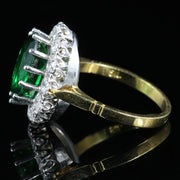 Green And White Paste Cluster Ring 18Ct On Silver