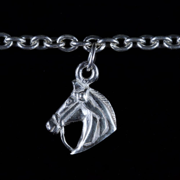 Vintage Horse Equestrian Charm Bracelet Silver