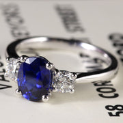 Sapphire Diamond Trilogy Ring Platinum Engagement Ring