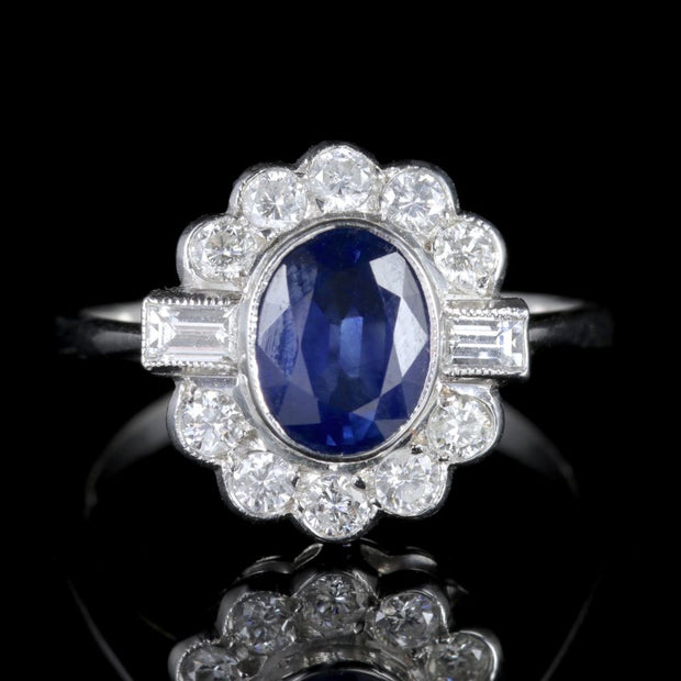 Sapphire Diamond Ring 18Ct White Gold 1.50Ct Sapphire