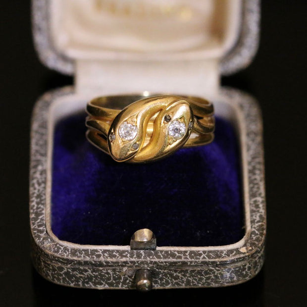 Antique Victorian Snake Diamond Ring - Dated 1886 - 18Ct Gold