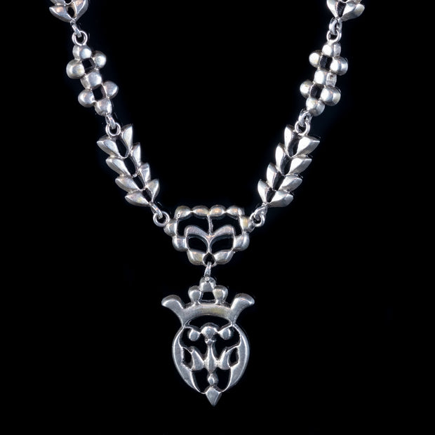 Antique Victorian French Saint Esprit Paste Necklace Sterling Silver Circa 1850