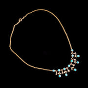 Antique Edwardian Turquoise Pearl Garland Necklace 9ct Gold Circa 1905