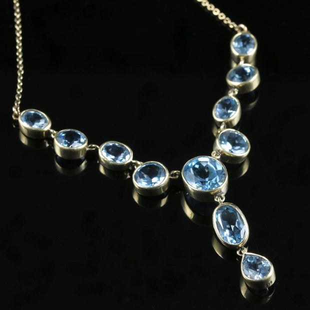 Spectacular Gold 16Ct Blue Topaz Gold Lavaliere/Necklace