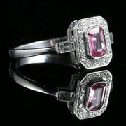 Antique Art Deco Pink Sapphire Diamond Ring 18Ct White Gold