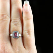 Antique Art Deco Pink Sapphire Diamond Ring 18Ct White Gold