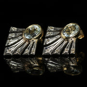 Topaz And Diamond Fan Earrings 9Ct Gold