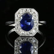 Antique Art Deco 3Ct Sapphire Diamond Ring 18Ct & Platinum