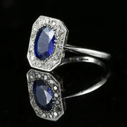 Antique Art Deco 3Ct Sapphire Diamond Ring 18Ct & Platinum