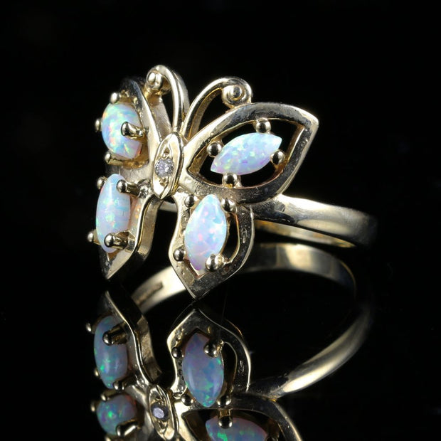 Stunning Opal Diamond Butterfly Gold Ring