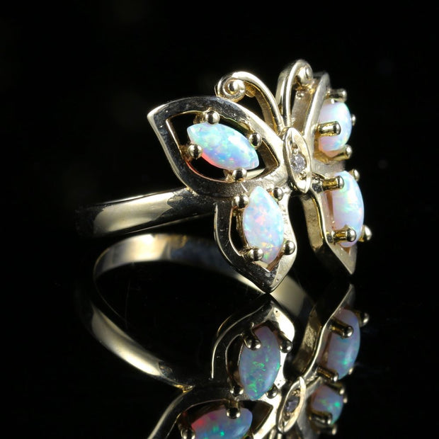 Stunning Opal Diamond Butterfly Gold Ring