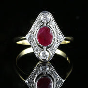 Fabulous 0.75Ct Ruby Old Cut Diamond Oval Cluster 18Ct Ring