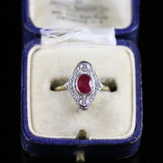 Fabulous 0.75Ct Ruby Old Cut Diamond Oval Cluster 18Ct Ring