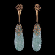 Victorian Jade Drop Earrings 18Ct Gold On Silver