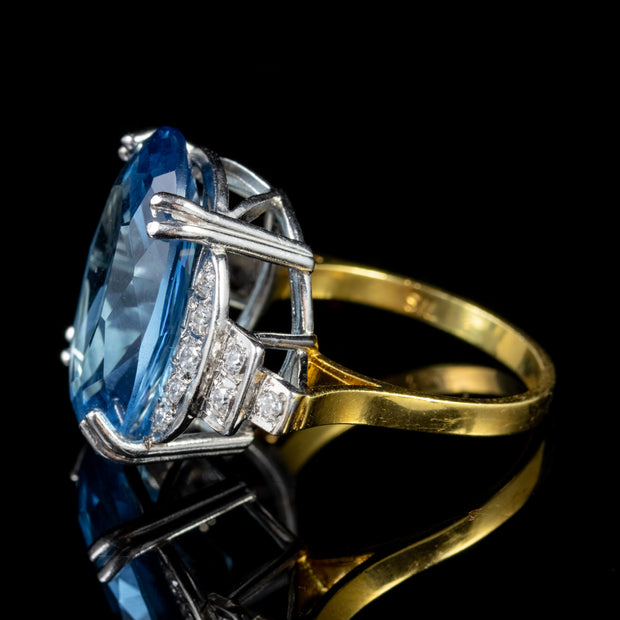 Large Blue Paste Stone Cocktail Ring 18Ct Gold On Silver