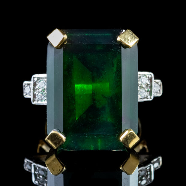 Large Green Paste Ring 18Ct Gold Silver