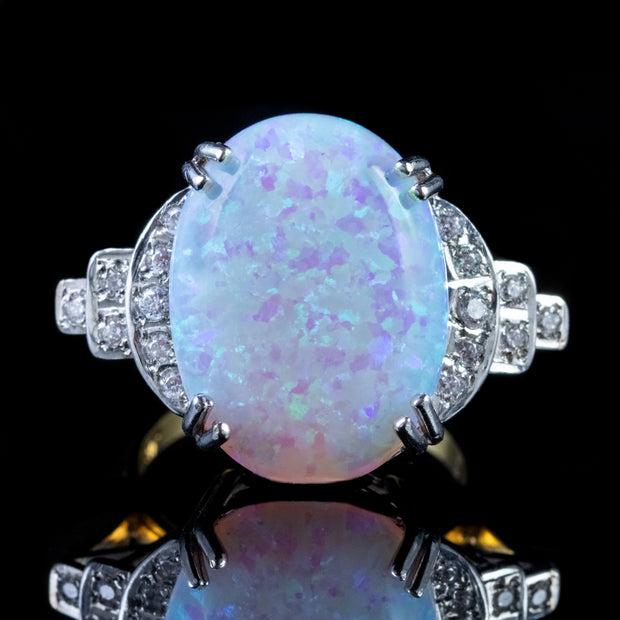 Large Opal Paste Ring Silver 18Ct Gold
