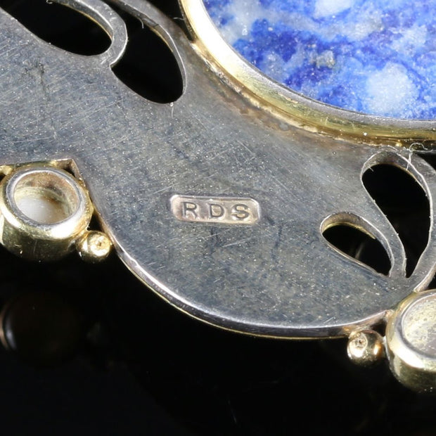 Lapis Lazuli Moonstone Opal Large Brooch Silver