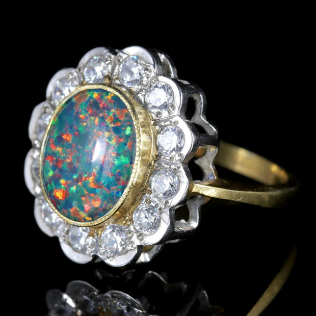 Large Black Opal Paste Ring 18Ct Gold Silver