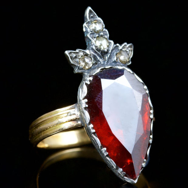 Large Flat Cut Garnet Diamond Ring 18Ct Silver