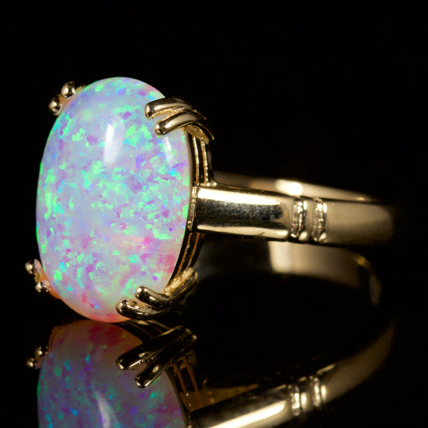Large Opal Solitaire Ring 9Ct Gold Ring