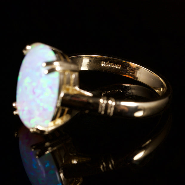 Large Opal Solitaire Ring 9Ct Gold Ring