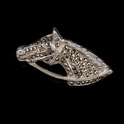 Victorian Style Marcasite Horse Head Brooch Silver