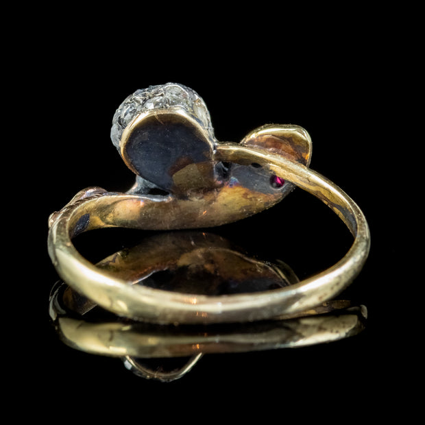 Georgian Style Memento Mori Diamond Ruby Skull Snake Ring 15ct Gold Silver
