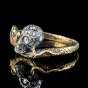 Georgian Style Memento Mori Diamond Ruby Skull Snake Ring 15ct Gold Silver