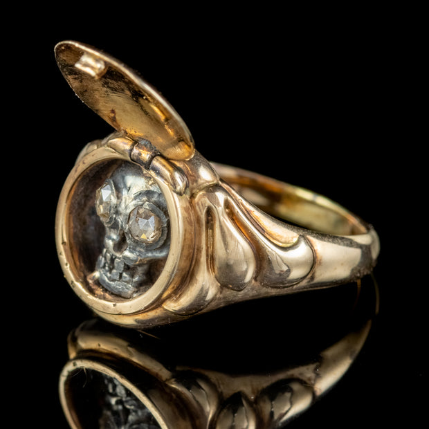 Memento Mori Diamond Locket Skull Ring 18ct Gold