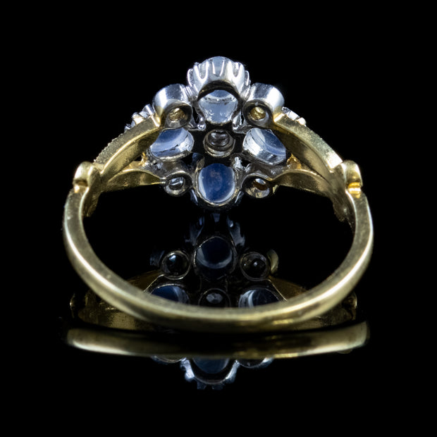 Moonstone Cluster Ring Diamond Paste Stone 18Ct Gold On Silver