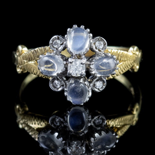 Moonstone Cluster Ring Diamond Paste Stone 18Ct Gold On Silver
