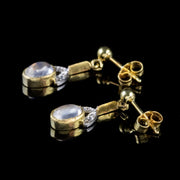 Edwardian Style Moonstone CZ Drop Earrings 18Ct Gold Silver