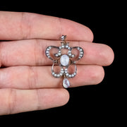 Victorian Style Moonstone Pendant Pearl Diamond 18Ct Gold On Silver