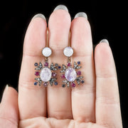 Moonstone Ruby Sapphire Diamond Earrings 9Ct Gold Silver