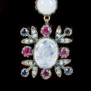 Moonstone Ruby Sapphire Diamond Earrings 9Ct Gold Silver