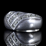 Art Deco Style Cut Steel Silver Ring Band Ring