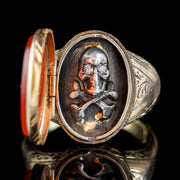 Memento Mori Carnelian Diamond Skull Locket Ring 18ct Gold