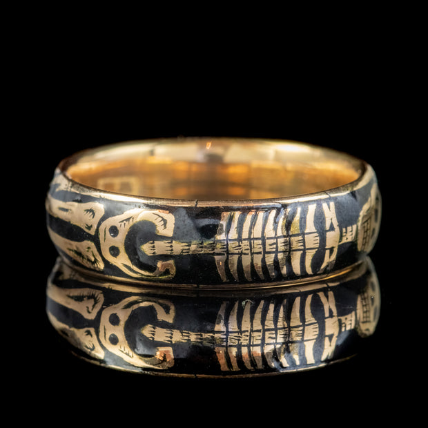 Memento Mori Enamelled Skeleton Band Ring 22Ct Gold Dated 1900