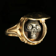 Memento Mori Skull Diamond Locket Ring 18Ct Gold Skull Crossbones