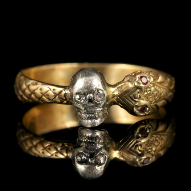 Momento Mori Diamond Ruby Skull Snake Ring 18Ct Gold
